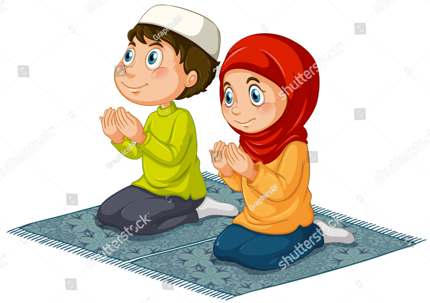 stock vector two muslims praying on the carpet 258455042 1